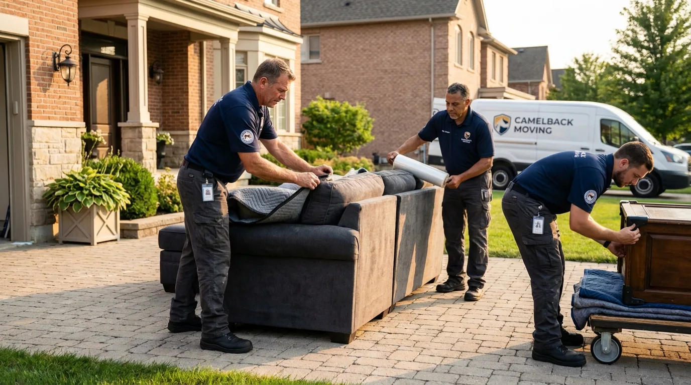 Large estate moving crew wrapping furniture in West Brookfield, MA