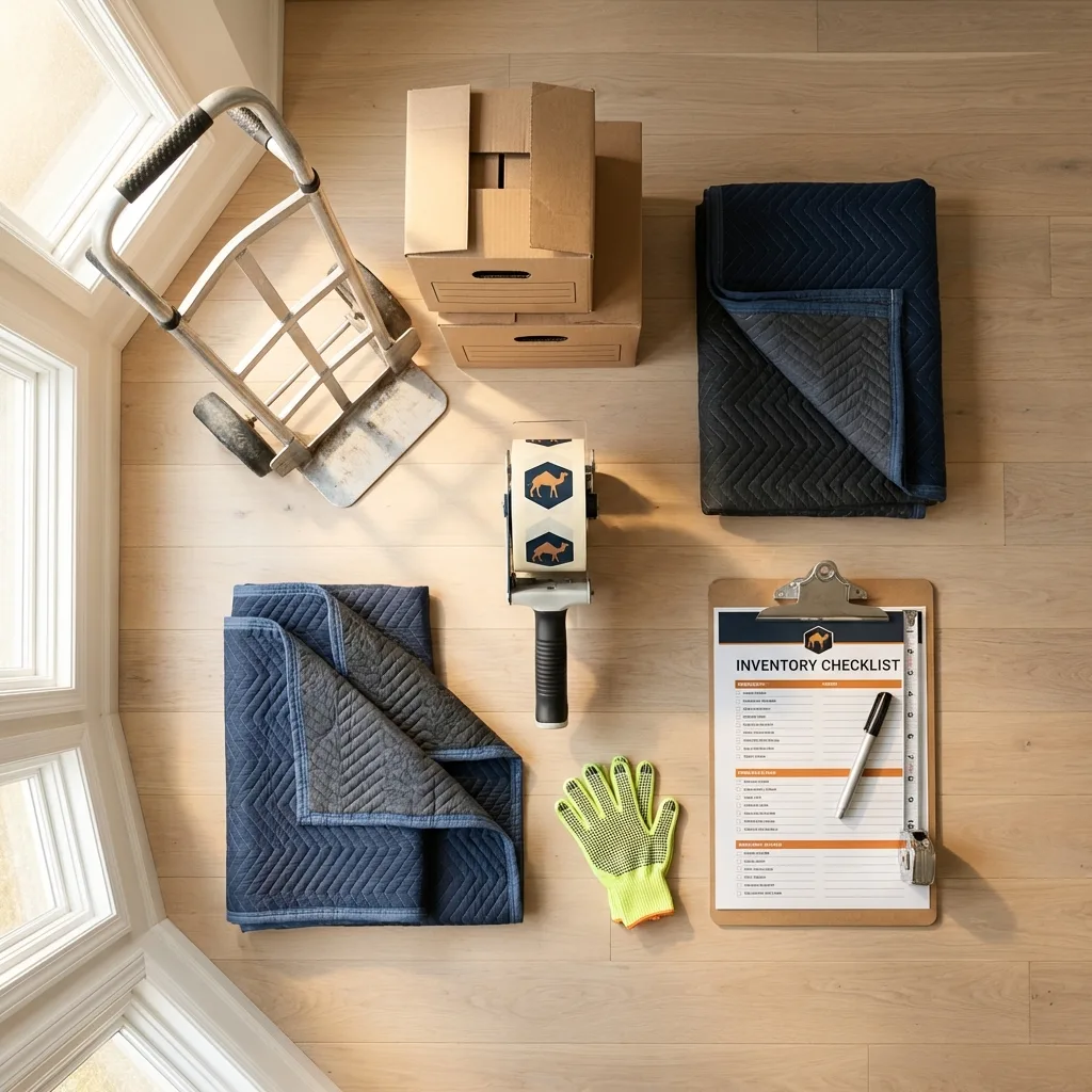 Professional moving supplies and packing materials layout for West Brookfield residential relocations